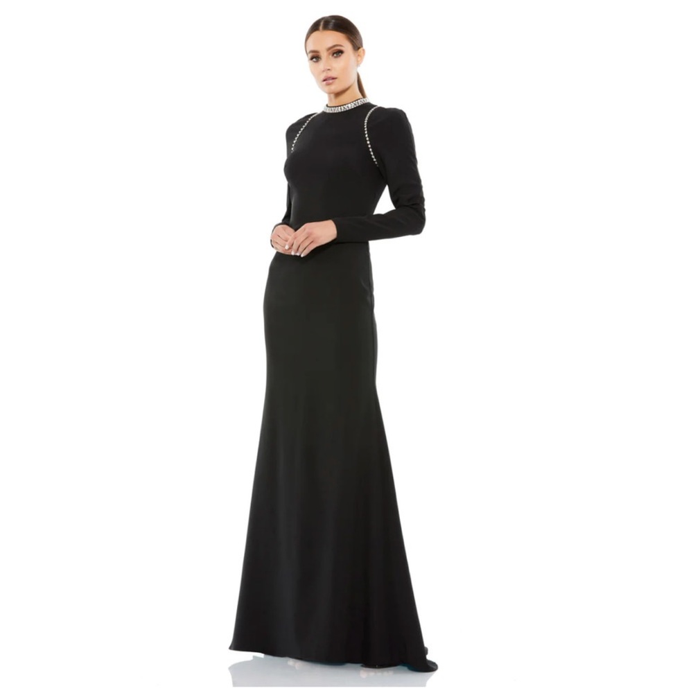 Mac Duggal 26612 Size 2 Black Jeweled Long Sleeve Full Length Gown Maxi Dress - Picture 2 of 5